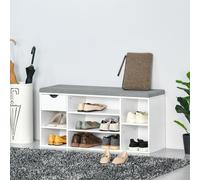 HOMCOM Shoe Storage Bench with Cushion 7 Compartments Adjustable Shelves in White HOMCOM White