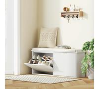 HOMCOM Shoe Storage Bench with Cushion and Flip-Drawer 104x26x47.5cm White, White
