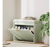 HOMCOM Shoe Storage Bench with Cushion & Flip-Drawer 62x26x47.5cm Green | Size: 62x26x47.5 cm HOMCOM Green 62x26x47.5 cm
