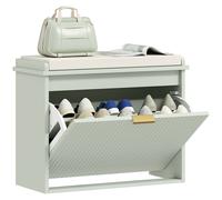 HOMCOM Shoe Storage Bench with Cushion and Flip-Drawer 62x26x47.5cm Green, Green