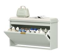 (Green) HOMCOM Shoe Storage Bench with Cushion and Flip-Drawer