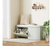 HOMCOM Shoe Storage Bench with Cushion and Flip-Drawer 104x26x47.5cm Green, Green