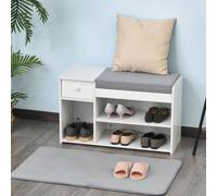 HOMCOM Multi-Storage Shoe Bench w/Drawer 3 Compartments Cushioned Home Organisation Furniture Tidy Boots Hallway Entryway White