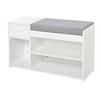 HOMCOM Shoe Storage Bench with Drawer, Cushioned Seat, 3 Compartments for Home Organisation, Hallway Entryway Furniture, White Aosom UK