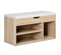 HOMCOM Shoe Storage Bench with Hidden Compartment, Padded Seat Footwear Organiser, Hallway Furniture, Oak Tone Aosom UK