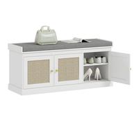 HOMCOM Shoe Storage Bench with Rattan Doors - Cushion - Entryway Shoe Bench | TJ Hughes