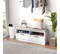 HOMCOM Shoe Bench with Removable Cushion, Open Compartments and Drawers