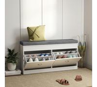HomCom Shoe Storage Bench – Cabinet Organizer with Seat Cushion and 2 Drawers, White