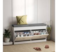 HOMCOM Shoe Storage Bench With Seat Cushion Cabinet Organizer With 2 Drawers White, White