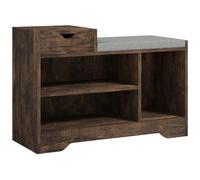 HOMCOM Shoe Storage Bench with Seating Cushion, Drawer, Rustic Brown | Shoe Rack Bench, 3 Open Compartments, Table Top, for Entryway, Hallway