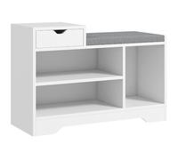 HOMCOM Shoe Storage Bench with Seating Cushion, Drawer, White | Shoe Rack Bench, 3 Open Compartments, Table Top, for Entryway, Hallway
