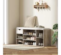 HOMCOM Shoe Storage Cabinet Bench w/ Cushion Adjustable Shelves Grey, Grey