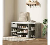 Homcom Shoe Storage Cabinet Bench W/ Cushion Adjustable Shelves Grey
