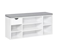HOMCOM Shoe Storage Cabinet Bench w/ Cushion Adjustable Shelves White and Grey