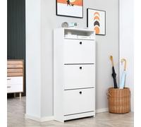 HOMCOM Shoe Storage Cabinet Footwear Organiser Space Saving With 3 Drawers White, White