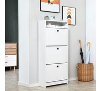 HOMCOM Shoe Storage Cabinet Footwear Organiser Space-saving w/ 3 Drawers -White - White