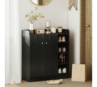 HOMCOM Shoe Storage Cabinet Footwear Rack Stand w/Adjustable Shelves Black, Black