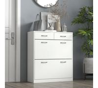 HOMCOM Shoe Storage Cabinet with 2 Flip Drawers 2 Slide Out Drawers in White HOMCOM White