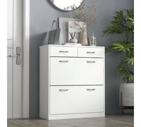 HomCom Slim Shoe Cabinet – 2 Flip & 2 Slide-Out Drawers, Holds 12 Pairs – White