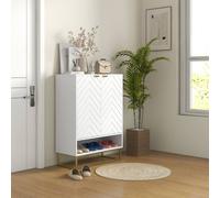 HOMCOM Shoe Cabinet With 2 Chevron Doors, Adjustable Shelf For 12 Pairs, White