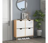 HOMCOM Shoe Storage Cabinet With 4 Flip Drawers - Natural, Brown