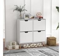HOMCOM Shoe Storage Cabinet With 4 Flip Drawers For 16 Pairs Of Shoes, White, White