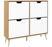 HOMCOM Shoe Storage Cabinet with 4 Flip Drawers for 16 Pairs of Shoes, Natural