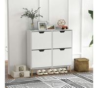 HOMCOM Shoe Storage Cabinet with 4 Flip Drawers for 16 Pairs of Shoes, Natural - White