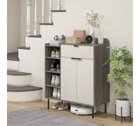 HOMCOM Hallway Shoe Cabinet with 3 Adjustable Shelves Graphite Wood Effect