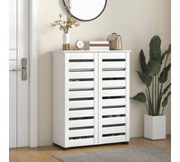 Homcom Shoe Storage Cabinet With Slatted Doors For 15 Pairs Of Shoes White White