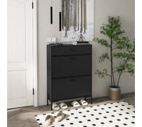 HOMCOM Shoe Storage Cupboard With 2 Flip Doors And Sliding Out Drawer, Black, Black