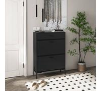 HOMCOM Shoe Storage Cupboard With 2 Flip Doors And Sliding Out Drawer, Black, Black