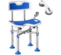 HOMCOM Shower Chair for Bath Tub, U-Shaped Cutout, Elderly, Blue | Height Adjustable, Padded Shower Stool, Aluminium Bathroom Bench, Senior, Disabled, Handicap