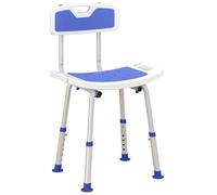 HOMCOM Shower Chair for the Elderly and Disabled, 6-Level Height Adjustable Shower Stool with Backrest, Curved Seat, Anti-slip Foot Pads and Shower Head Holder Blue