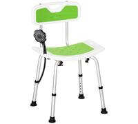 HOMCOM Shower Chair for the Elderly and Disabled, 6-Level Height Adjustable Shower Stool with Backrest, Curved Seat, Anti-slip Foot Pads and Shower Head Holder, Green
