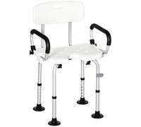 HOMCOM Shower Chair for the Elderly and Disabled, Height Adjustable, White | Shower Stool, Back, Flipped Padded Arms, Suction Foot Pads