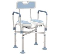 HOMCOM Shower Chair with Hygiene Cut-Out Seat Padded for Elderly Light Blue | Reinforced Crossbars, Height Adjustable Bath Chair, Non-slip Feet, for Seniors Disabled Handicap, Tool-Free Assembly