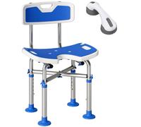HOMCOM Shower Chair with U-Shaped Cutout, Height Adjustable Bath Bench, Padded Shower Stool for Elderly, Senior, Disabled, Blue