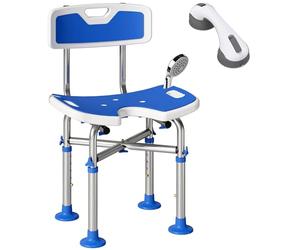 HOMCOM Shower Chair with U-Shaped Cutout, Height Adjustable Bath Bench, Padded Shower Stool for Inside Tub, Aluminium Bathroom Bench for Elderly, Senior, Disabled, Handicap, Blue