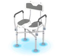 HOMCOM Padded U-Shaped Height-Adjustable Bathroom Chair with Armrests and Non-Slip Feet - Grey, Grey