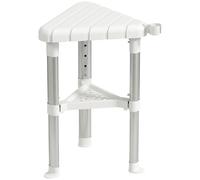 HOMCOM Shower Stool, Aluminium Alloy Corner Shower Chair with Storage Shelf and HDPE Seat, Adjustable Height, White