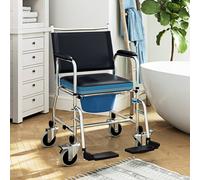 HOMCOM Shower Wheelchair - Commode Wheeled Chair with Padded Seat - Backrest | TJ Hughes