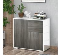 HOMCOM Side Cabinet with 2 Door Cabinet and 2 Drawer for Home Office Grey Black - White / Grey