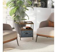 Homcom Side Table Industrial Nightstand End Table With Drawer Steel Frame In Brown Brown One Size