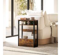 HOMCOM Side Table, Narrow Bedside Table with 2 Storage Shelves, Industrial Sofa End Table with Metal Frame for Living Room, Bedroom, Rustic Brown Brown
