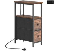 HOMCOM Side Table, Narrow Bedside Table with Charging Station, 2 Drawers, AC Outlet and 2 USB Ports for Living Room, Bedroom
