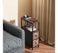 HOMCOM Side Table, Narrow Bedside Table with Charging Station, 2 Drawers in Dark Brown HOMCOM Dark Brown