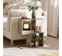 Homcom Side Table, Narrow End Table With Storage Shelves, Grey