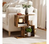 HOMCOM Side Table, Narrow End Table with Storage Shelves - Rustic Brown - 50W x 19.5D cm - Particleboard