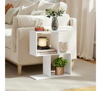 HOMCOM Side Table, Narrow End Table with Storage Shelves - White - 50W x 19.5D x 58H cm